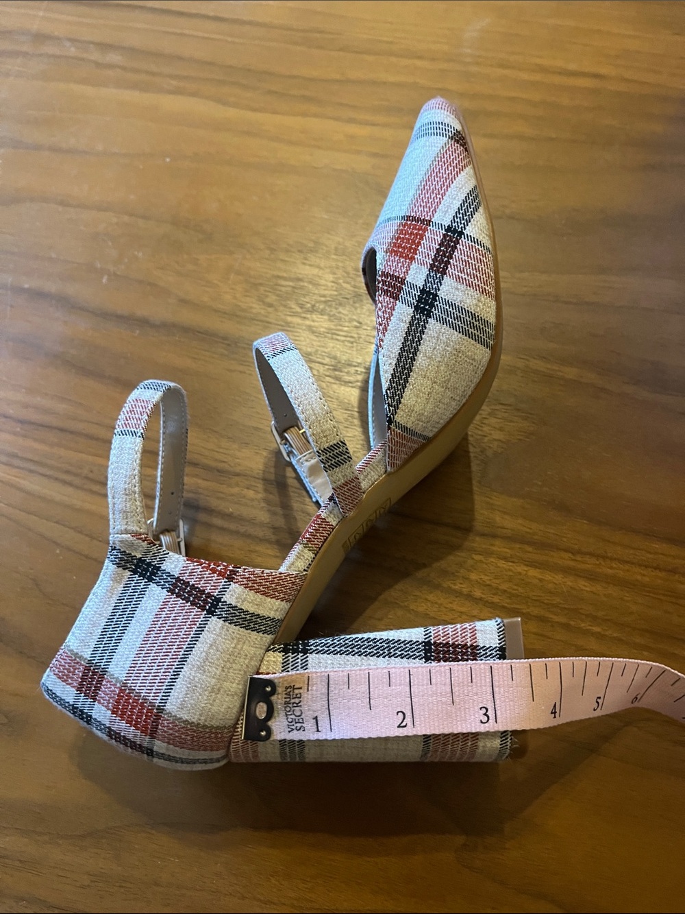 Plaid Mary Jane Block Heel Pumps - Dual Strap in Cream, Black and Red - Picture 10 of 10